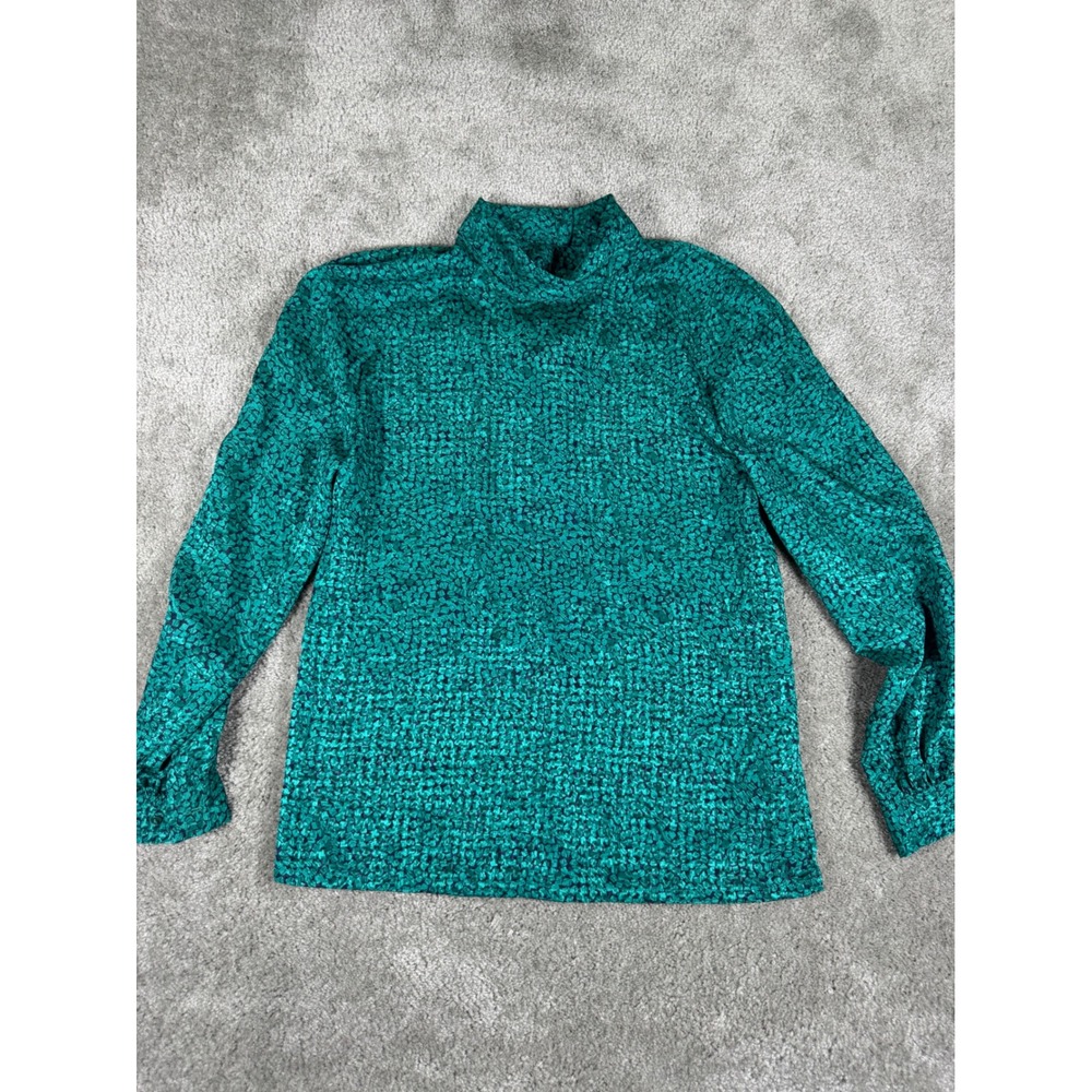 Miss Sophisticates Pendleton Green Mock Neck Blouse Vintage Size 6 M493-313